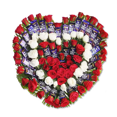"Heart shape Roses and Chocos Arrangement - Click here to View more details about this Product